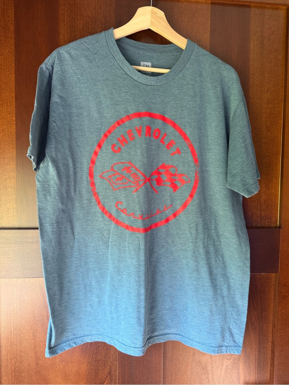 GM Official Blue with Red Chevrolet Corvette Short Sleeve T-shirt Size Large